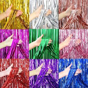 Party Backdrop Rose Gold Tinsel Fringe Foil Curtain Baby Shower Birthday Wedding Decoration Adult Anniversary Decor