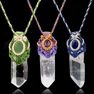 Naszyjniki wisiorek naturalny biały kryształowy szorstki naszyjnik dla kobiet ręcznie wykonany tkający kwarc reiki kamienny biżuteria energetyczna