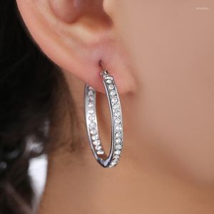 Hoop & Huggie Est Luxury Silver Color Large Round Earrings For Women Gift With Austrian Crystal JewelryHoop HuggieHoop Indu22