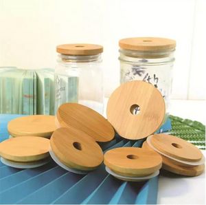 Bambu Jar Tumbler Kapak Kupası Kapak Kupa Kapağı İçki Sıçır Sıçraması Dökülmesi Kanıtı Üst Silikon Conta Halkası Boya Kaplama Kalıpsız Dia 70mm/86mm İsteğe Bağlı Saman Delik P072602