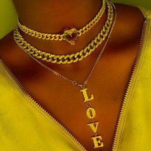 Chokers Gold gefüllte trendige breite Bordsteinkubaner Geometrie Linkkette Choker Halsketten für Frauen Herz Baguette CZ Charm Mode Schmuckstücke