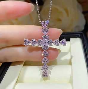 Choucong nuovissimo ciondolo croce gioielli Lxuury argento sterling 925 a forma di cuore topazio bianco pietre preziose diamante CZ festa promessa donne clavicola collana regalo