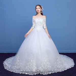 Andra bröllopsklänningar klänning 2022 Luxury spets halva ärmbåthalsklänning med tåg upp vestido de noiva plus storlek