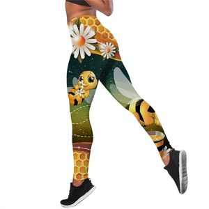 Kvinnliga leggings söta bi hög midja elasticitet Legging 3D Animal Fashion Fitness Pant för kvinnliga joggingbyxor W220617