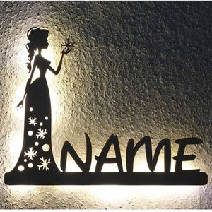 Rainha Princesa Parede Night Light Light Nome Personalizado Signo para Mulheres Meninas Decoração do quarto personalizado Lâmpada personalizada de madeira 220623