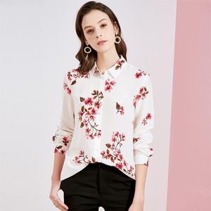 Kadınlar bluz gömlekleri kadın üstleri ve beyaz ipek kırmızı çiçek yüksek kalitesi ol 2022 yaz ofis uzun kollu gündelik seksi artı boyutu kadınlar