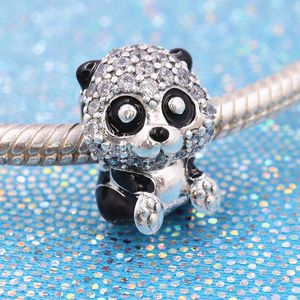 100% 925 Стерлинговое серебро Игристая Симпатичная Panda Bead подходит для европейских ювелирных украшений Pandora Braclets