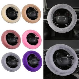 Steering Wheel Covers Plush Cover Set Real Sheepskin Auto Warm Fluffy Fuzzy For Women GirlSteering