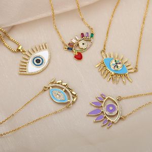 Pendant Necklaces Vintage Crystal Demon Eye Necklace For Women Multicolor Enamel Heart Fashion Creativity Jewelry Gift Turkey Choker BFFPend