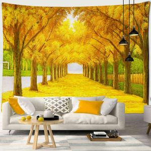Tapestry Sunset Maple Forest Road Carpet Wall Hanging Psychedelic Oil Paint Hip