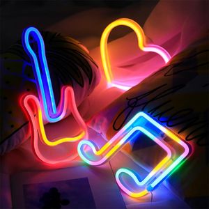 Luzes noturnas Neon Guitar Light Placa pendurada na parede para quarto de crianças Bar de festas em casa Decoração de casamento Lâmpada de presente de NatalLuzes noturnasNoite