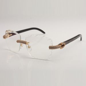 新しい濃いダイヤモンドデザインカットクリアレンズ眼鏡フレーム3524028純粋な天然ホーン寺院ユニセックスサイズ56 mmフリーエクスプレス