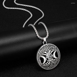 Подвесные ожерелья винтажная тройная луна Богиня для мужчин Женщины Wicca Pentagram Волшебное сверхъестественное ожерелье из нержавеющей стали Godl22