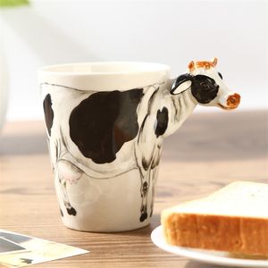 The First Stereoscopic 3D HandPainted Ceramic Animal Cup Mucche Paragrafo Tazze Tazze Latte T200506