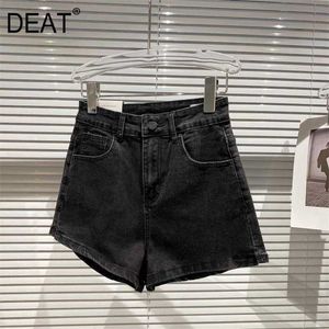 DEAT Spring Arrivals Solid Color High midja Slim Trousers Split Fashion Women Straight Denim Shorts MZ808 210709