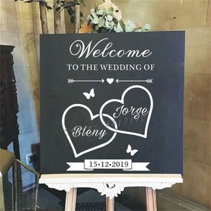 Welcome Signage Vinyl Mirror Sticker Murais Nomes personalizados com Hearts Decal Design Casamento Az836 220621