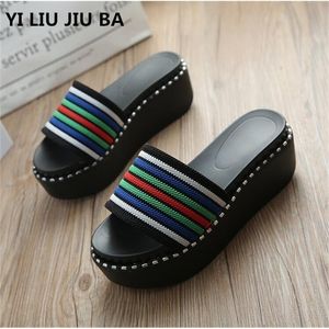 Casual Flats Sandals High Heel Zapatillas Summer Fashion Slippers Beach Flip Flops Solid Slides Shoe 348 Y200423