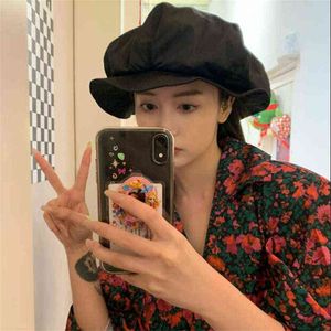 202107xx2508703 Ny modemolnmodellering Satin Gloss Black Street Model Beret Hat Women Leisure Painter Hat J220722