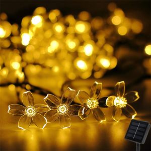 Solarblumenschnur Lichter im Freien wasserdichte Kirschblütenschnur Licht 8 Modi Solar Fairy Light for Patio Garden Party Dekor