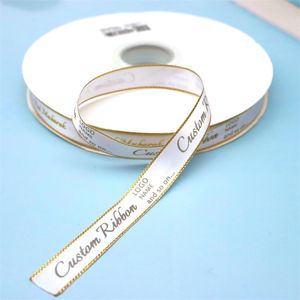 Custom Ribbon Personal Printed Golden Edges Satin Rubban Tape Wedding Party Favor Giftbox Baking Wrapping Bouquet 220608