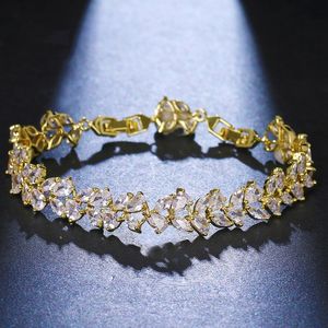 Vintage Luxury Rose Gold Leaves Zircon Bracelet For Women Shiny Wedding Bridal Bangle & Jewelry Charm Accessories