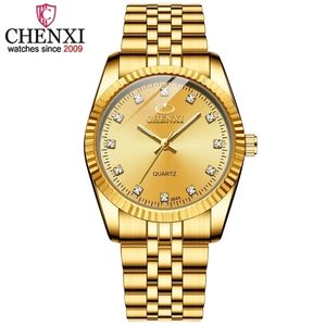 Chenxi Moda Luksusowe Mężczyźni Kobiety Zegarek Złoto Blue Quartz Wrist Watch Stainless Steel Pary Zegar Casual Wodoodporne Zegarki męskie 220407