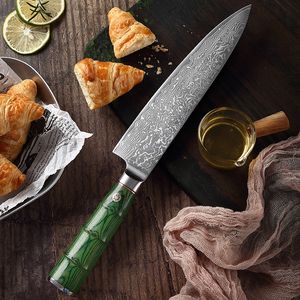 Damascus Steel Chef Knife, Japanese Kitchen Knife, Sharp Slicing Knife for Meat, Fruit, and Vegetables