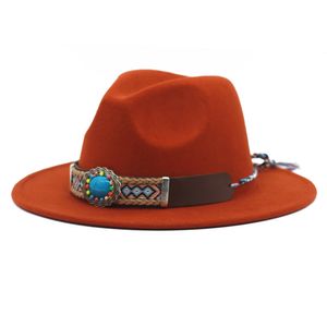 Chapéu Estilo étnico Aba larga Jazz Fedora Chapéus Mulheres Homens Outono Inverno Feltro Boné Trilby Goth Top Vintage Festa Casamento Igreja Chapéu