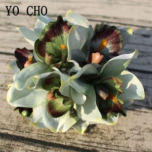 Autumn Decoration Vintage Orchid Silk Artificial Flowers Bouquet Wedding Party Home Decor Balcony Garden Outdoor Fake Flowers 220408