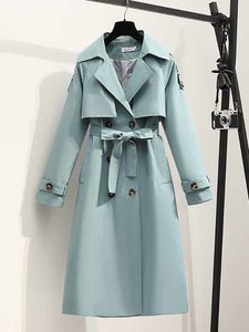 Heliar Women Long Trench Coat Fashion Windproof Coat Double Breasted Trench Coats Green Belt Windbreaker Winter 220812