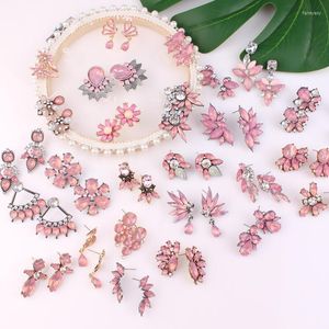 Stud 27 Kinds Lovely Pink Crystal Stone Earrings Opal Rhinestone Imitation Pearl Decoration Metal Piercing EarringsStud Farl22