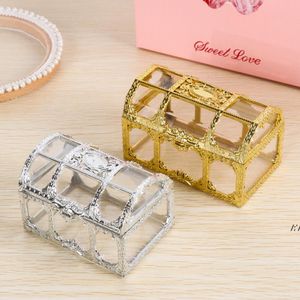 كنز الصدر الحلوى مربع الزفاف لصالح مصغرة هدية صناديق الغذاء الصف البلاستيك مجوهرات شفافة ستاو حالة RRA12815