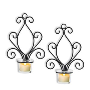 Candle Holders Black Sconce Wrought Metal Candlestick Tea Light Holder Wall MountedCandle