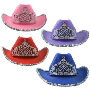 Wholesale sequin party hats resale online - Western Accessories Cowgirl Costume Purple White Pink Cowboy Hat Big Crown Felt Sequin Beaded Party Hats for Women Size Small