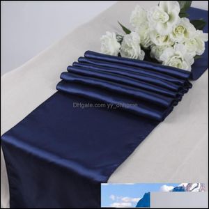 Table Runner Cloths Home Textiles Garden Wholesale- New 10Pcs Navy Blue Satin Runners 12" X 108" Wedding Party Decorations Drop Delivery 2