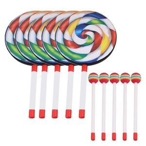 5Pack 8Inch Lollipop Drum with Mallet Rainbow Color Music Rhythm Instruments Kids Baby Children Playing Toy 220706