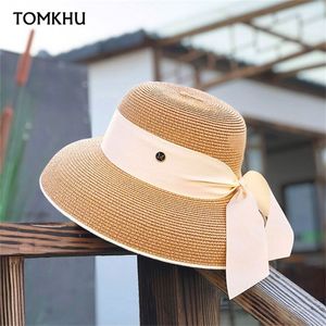 Women Ring Top Verano Straw Hat Summer Wide-BREMED Boater Hat Elegant Ladies Sun Hats Ribbon Band Fedora Hat Chuch Derby 220716