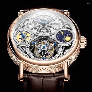 Assista Luxury Watch Wristwatches Tourbillon Men Luxury Mechanical MacHire Sapphire impermeável relógios de capa esculpida SkeletonWristwatches