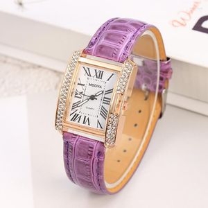 Avanadores de pulso Women Women Rhinestone Watch Square Dial Bracelet Watches Ladies Leather quartzo relógios femininos zegarek damski hect22