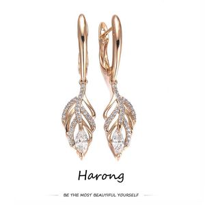 Dangle & Chandelier Luxury Quality Copper Drop Earrings Leaf Crystal Aesthetic Exquisite Jewelry Accessories Ear Clips For Woman Girl Year G