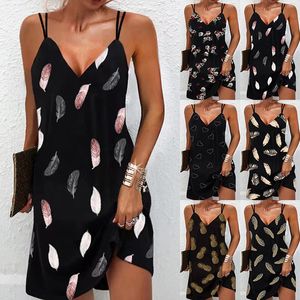 Summer Sexy V Neck Printed Sleeveless Dress Women s Clothing Fashion Casual Party Elegant Beach Plus Size Loose Sling 220521