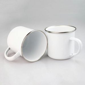 12oz Sublimation Enamel mug heat transfer enamelled tumblers with handle 350ml Blank white sublimated Coffee mugs DIY Printing