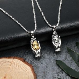 Anhänger Halsketten Süße Buddha Halskette Männer Hand Palmen Edelstahl Trendy Schmuck Für Frauen Geschenke GroßhandelAnhänger