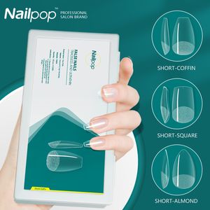 Nailpop 552pcs Kısa badem/kare/tabut tırnak uçları Akrilik Tırnaklar Ultrathin ve Tracess Full Cover Tail Uzantısı 220725