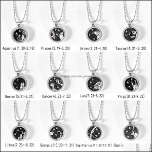 Pendant Necklaces Lover Day Night 12 Constellation Necklace For Women Zodiac Sign Aquarius Leo Libra Aries Wish Card Fas Dhseller2010 Dhknw