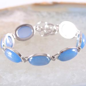 Link Chain Handmade Jewelry Bracelet For Women Oval CAB Cabochon Beads Natural Blue Onyx Adjustable 7.5"-9" 1Pcs H862 Fawn22