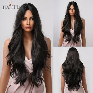 LX Brand Long Black Synthetic Wigs Middle Part for Black Women Wavy Cosplay Natural Hair Wigs Heat Resistant Fiber Wigsfactory direct
