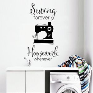 Wall Stickers Sewing Machine Shop Window Poster Quilting Wallpaper Forever Housework Whenever Quote Sticker