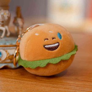 Lustiger Cartoon Hamburger Plüschpuppen Food Weichgefüllte Anhänger Schlüsselanhänger für Kinder kreative Geburtstagsgeschenkspielzeug J220704