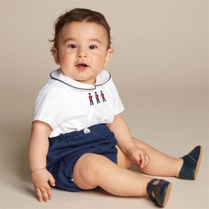 ボーイコットン服セットベビースペインブティック服幼児サマースーツ幼児シャツサスペンダーパンツ子供誕生日パーティー衣装220419